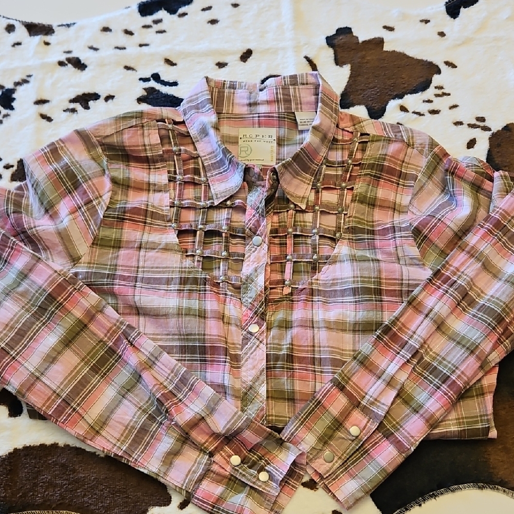 Roper Pink & Olive Plaid Button-FrontWomen's Shirt